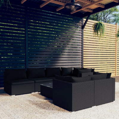 vidaXL Set mobilier de grădină cu perne, 8 piese, negru, poliratan foto