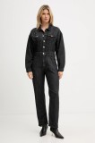 Haveone salopetă jeans culoarea negru, bumbac, cu guler, YGZ-P007