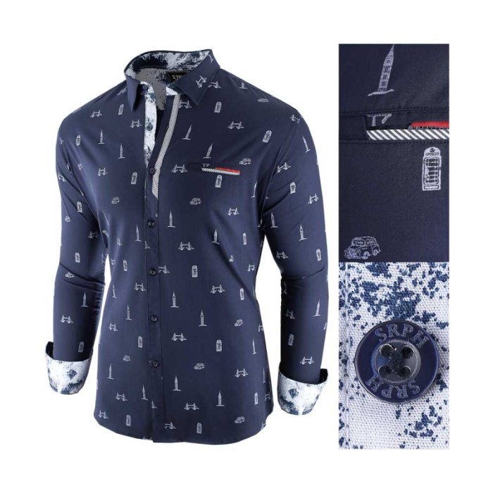 Camasa pentru barbati, bleumarin, slim fit, casual - Leon Special Camasa pentru barbati, bleumarin, slim fit, casual - Leon Special