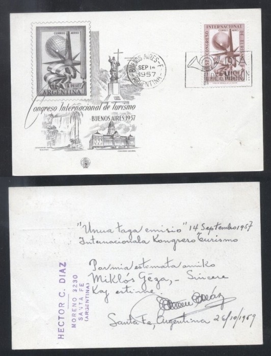 Argentina 1957 Tourism congress FDC card K.259