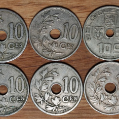Belgia - colectie 6 monede diferite 10 centimes - 1903 -> 1938 (vezi descrierea)