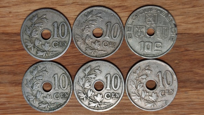 R08 Belgia - colectie 6 monede diferite 10 centimes - 1903 -&gt; 1938 (vezi descrierea)