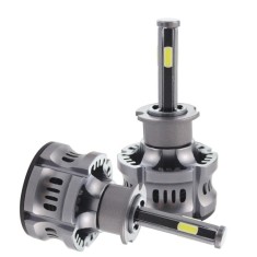 Set 2 LED-Uri Auto Techstar&reg; N8, H3, 50W, 5500 Lumeni, 6000K, AUTO, 12-24 Volti, COB, Canbus, Radiator Aluminiu, Argintiu