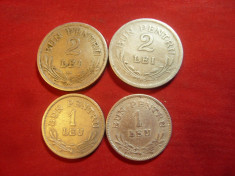 4 monede 1924 : 1 leu si 2 lei ,cu semn si fara semn monetar ,cal.Buna si F.Buna foto