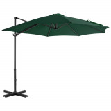 Umbrelă suspendată cu st&acirc;lp din aluminiu, verde, 300 cm, vidaXL