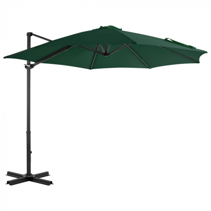 Umbrelă suspendată cu st&acirc;lp din aluminiu, verde, 300 cm