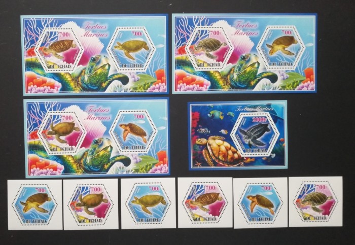 R.DU TCHAD-BROASTE TESTOASE-SET 6 V.+4 S/Sh.NEOBLITERATE-DANTELATE-MNH** - EP 040