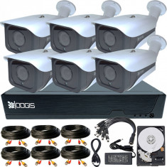 6 Camere 5MP 1920P IR 50m ARRAY kit COMPLET supraveghere mixt 1920N extensibil la 8, acces mobil, noapte/zi (1x Inregistrator ESR-6508N; 3x Camere Ext foto