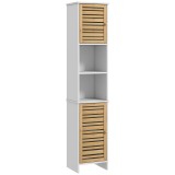 HOMCOM Mobilier Coloană Depozitare Baie bicolore, 2 dulapuri cu raft reglabil și 2 nișe, 35L x 30A x 170&Icirc; cm | Aosom Romania