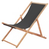 Scaun plaja pliabil vidaXL, gri, lemn eucalipt, textil impermeabil, 3 pozitii, portabil, gradina, terasa, camping