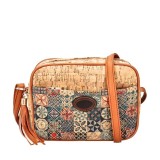 Geanta crossbody din pluta cu accesoriu Blue Flower
