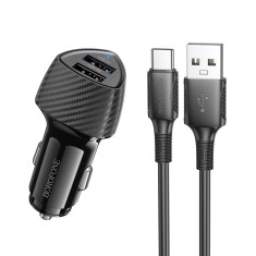 INCARCATOR auto Borofone &quot;BZ31A &quot;, pt. bricheta auto, 2 x USB 5V/2.4A, include cablu USB la USB Type-C de 1m, negru &quot;6941991112591&quot; (timbru verde 0.18