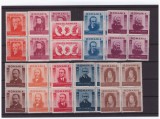 147-Romania 1943-Lp 155 Figuri ardelene-Serie de 10 timbre in bloc de patru MNH