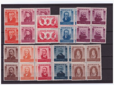 147-Romania 1943-Lp 155 Figuri ardelene-Serie de 10 timbre in bloc de patru MNH foto