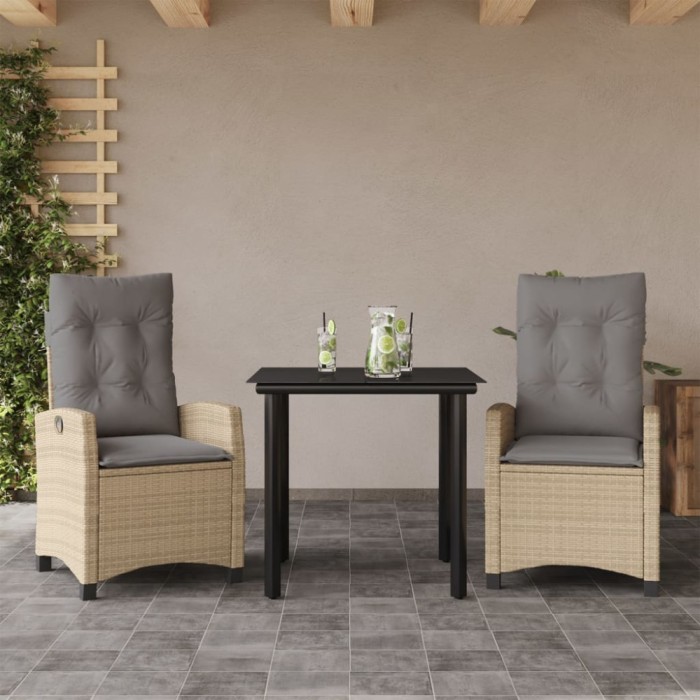 vidaXL Set de masă pentru grădină, 3 piese, cu perne, bej, poliratan 3212832