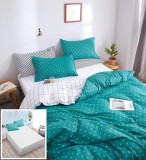 Lenjerie Pat Bumbac 4 Piese Cu Elastic Alb Verde 180x200 cm