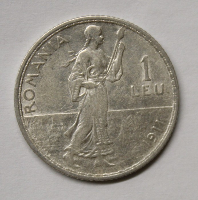 1 LEU 1914 . DETALII EXCELENTE . PARTIAL CU UCIU DE BATERE .