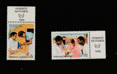 Natiunile Unite Vienna 1988-Voluntariat,serie 2 valori,tabs,dant,MNH,Mi.83-84 foto