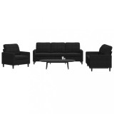 VidaXL Set de canapele cu perne, 3 piese, negru, catifea
