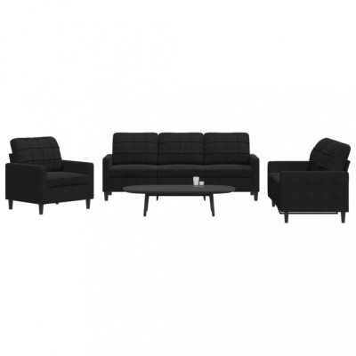 vidaXL Set de canapele cu perne, 3 piese, negru, catifea 3278356 foto