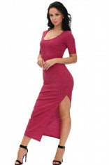 J509-81 Rochie lunga, cu aspect texturat si crapatura laterala foto