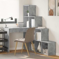 Birou de colț cu raft cu depozitare Gri beton 101.5 x 149.5 x 149.5 cm