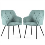 Set 2 Scaune Dining Akord Furniture Factory Diamante, Catifea Turcoaz, 120 kg, Inaltime 82.5 cm