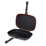 Tigaie Dubla Grill Dessini 36cm Teflonata Antiaderenta, Inchidere Magnetica, Garnitura Silicon, Gatire Rapida, Fara Fum