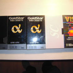 LOT de 5 casete video: VHS Goldstar E-180 x 3 buc, TDK si VISI, stare BUNA