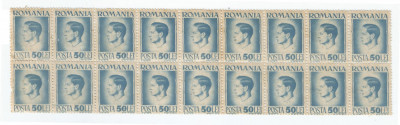 |Romania, LP 188/1945, Uzuale - Mihai I, hartie gri, bloc de 18 timbre, MNH foto