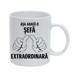 Cana alba personalizata "Asa arata o sefa extraordinara", INOVATIX&reg;. 330ml
