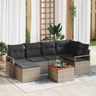 vidaXL Set de canapele pentru grădină cu pernă 7 pcs Gri Rattan poli foto