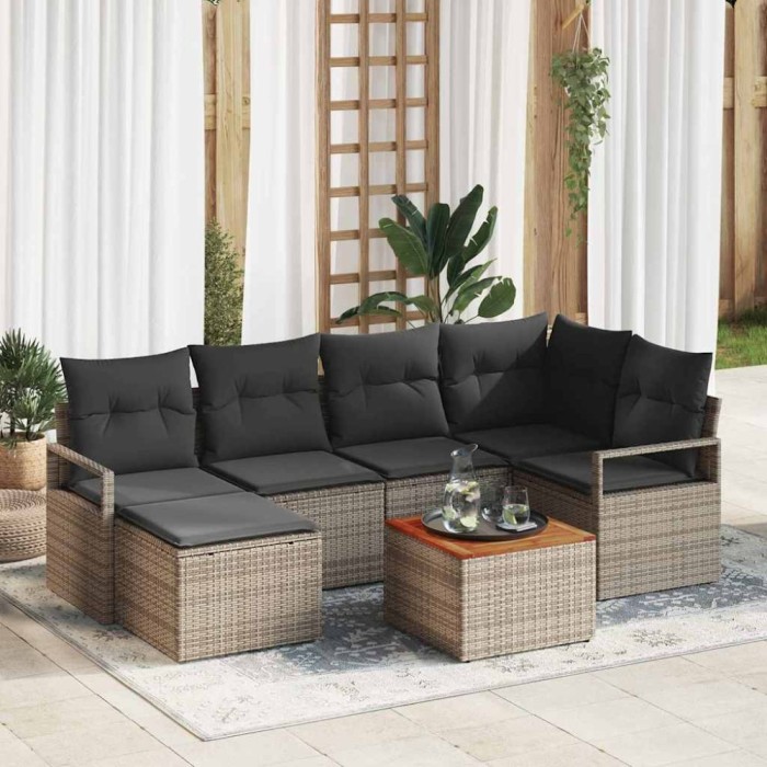 vidaXL Set de canapele pentru grădină cu pernă 7 pcs Gri Rattan poli