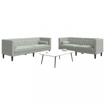 vidaXL Set canapele Chesterfield cu perne rulou, 2 piese, gri, catifea foto