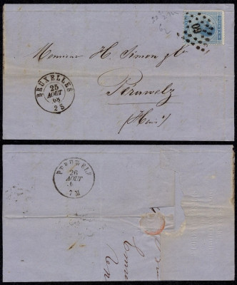 Belgium 1868 Postal History Rare Cover + Content Bruxelles to Peruwelz DB.095 foto