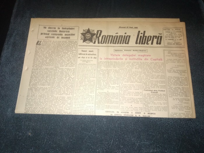 ZIARUL ROMANIA LIBERA 27 SEPTEMBRIE 1950