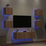 VidaXL Comode TV de perete cu lumini LED, 5 piese, stejar sonoma