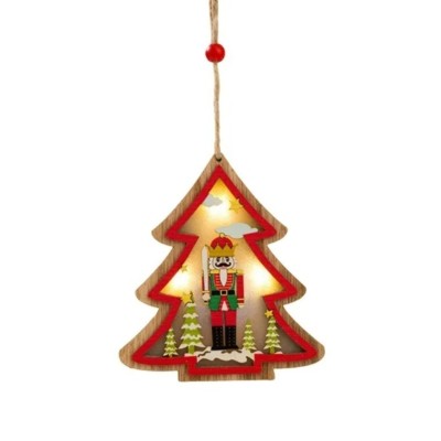 Ornament de Brad, Flippy, cu Lumini LED, din Lemn, Figurina Spargatorul de Nuci, Model Brad, Multicolor foto