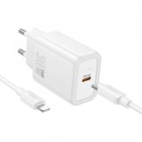 Incarcator Retea Cu Cablu Lightning HOCO N62, 30W, 3A, 1 x USB-C, Alb, Apple