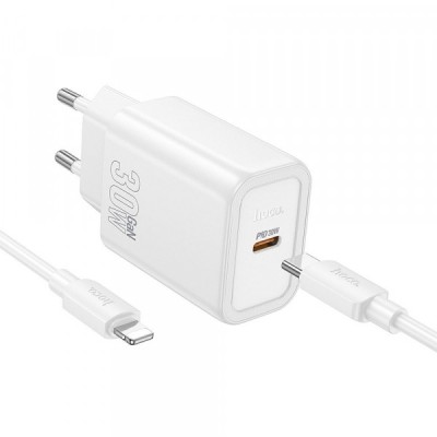 Incarcator Retea Cu Cablu Lightning HOCO N62, 30W, 3A, 1 x USB-C, Alb foto