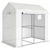 Outsunny Seră de grădină PE, seră pentru balcon, husă &icirc;ntărită 135 g/m&sup2;, cadru din oțel, ușă cu fermoar, 200 x 140 x 200 cm, alb | Aosom Romania