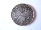 Spania 100 Pesetas 1966 argint in stare foarte buna cu patina frumoasa,diametrul=34 mm,greutate=18.90 grame