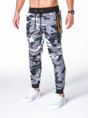 Pantaloni pentru barbati, camuflaj gri, stil militar, army, slim, cu banda, siret si buzunare - P657 foto