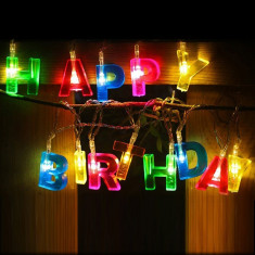 Ghirlanda multicolora Happy Birthday, 13 LED-uri, lungime 1.35 m foto