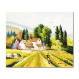 Tablou pictat manual, Plaiuri mioritice, amintiri din copilarie, 60x50cm ulei pe panza