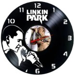 Ceas de perete decorativ realizat din disc de vinil, Model Linkin Park Chester Bennington Rock Metal, Negru, 30 cm