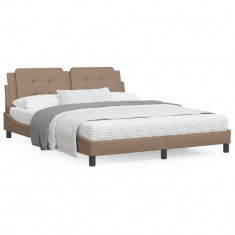 vidaXL Cadru pat cu lumini LED, cappuccino, 160x200 cm piele ecologică