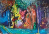 Pictură originală ulei pe p&acirc;nză &bdquo;Pădure &icirc;n culori aprinse&rdquo; 60x42 cm. Certificat cu semnătura și ștampila artistului