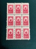 Timbre Romania Bloc de 9 Timbre Fiscale Crucea Rosiede 25 bani anul 1959