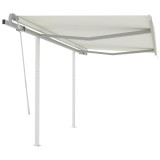 vidaXL Copertină retractabilă manual cu st&acirc;lpi, crem, 3x2,5 m 3069897